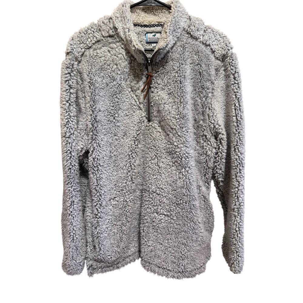 Properly Tied Pintail Pullover Sherpa Cozy Gray Quarter Zip Pockets Sweater XL